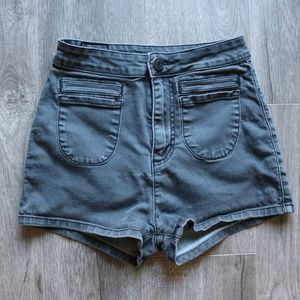 BDG Faded Black High Rise Denim Shorts